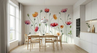 A calming floral design wallpaper mural that defines a space.