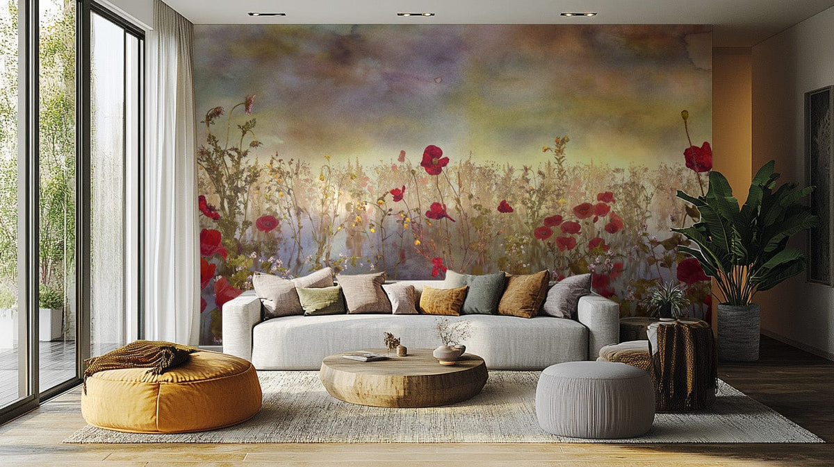 Bold poppy red flower wallpaper for a striking wall statement. DTIL06