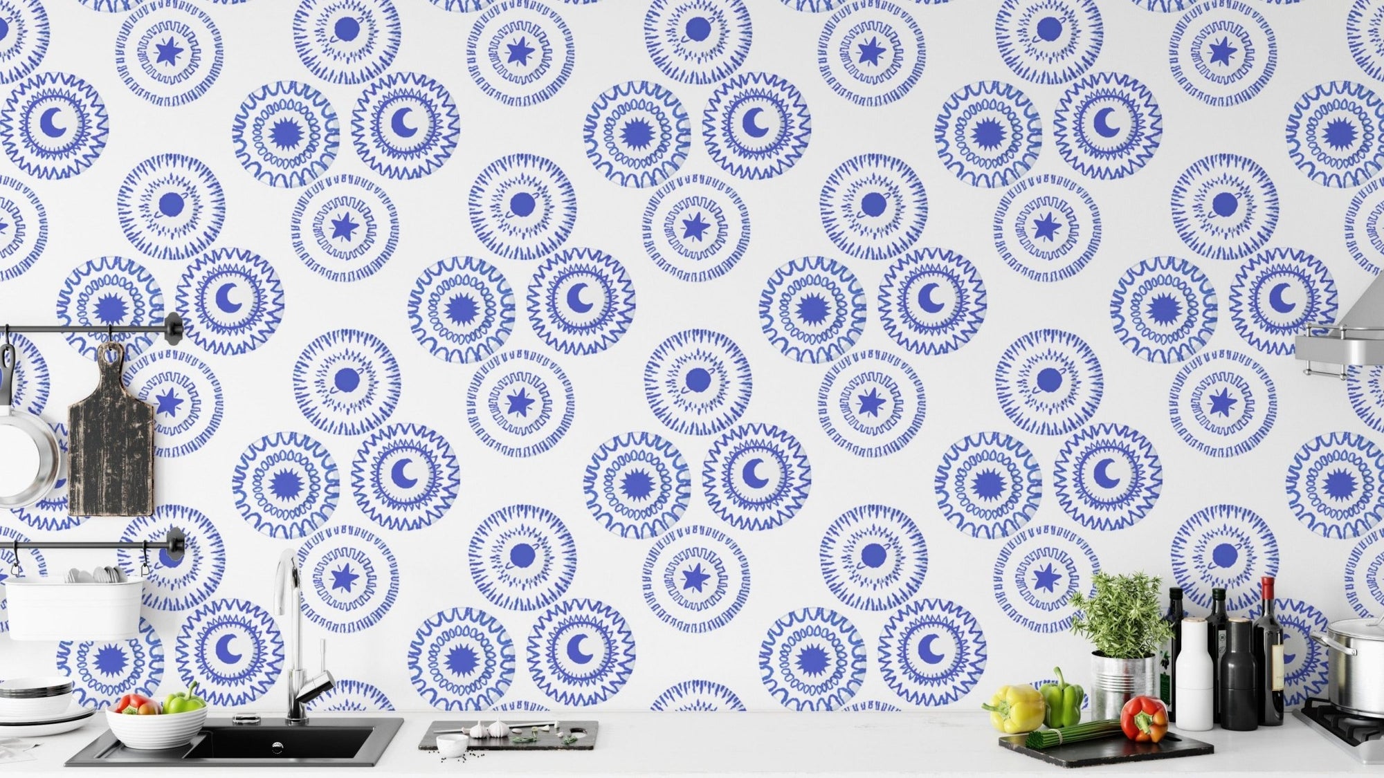 Whimsical porcelain blue wallpaper for a playful yet refined touch. RNM74
