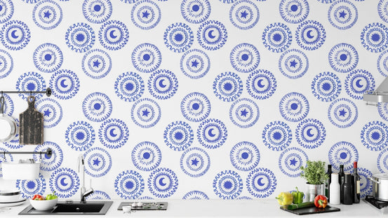 Whimsical porcelain blue wallpaper for a playful yet refined touch. RNM74
