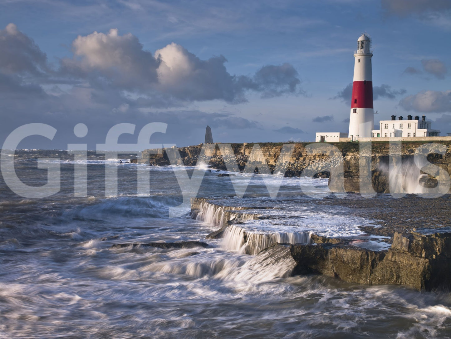 Bold Portland Bill lighthouse mural for nautical interior designs., GD1839