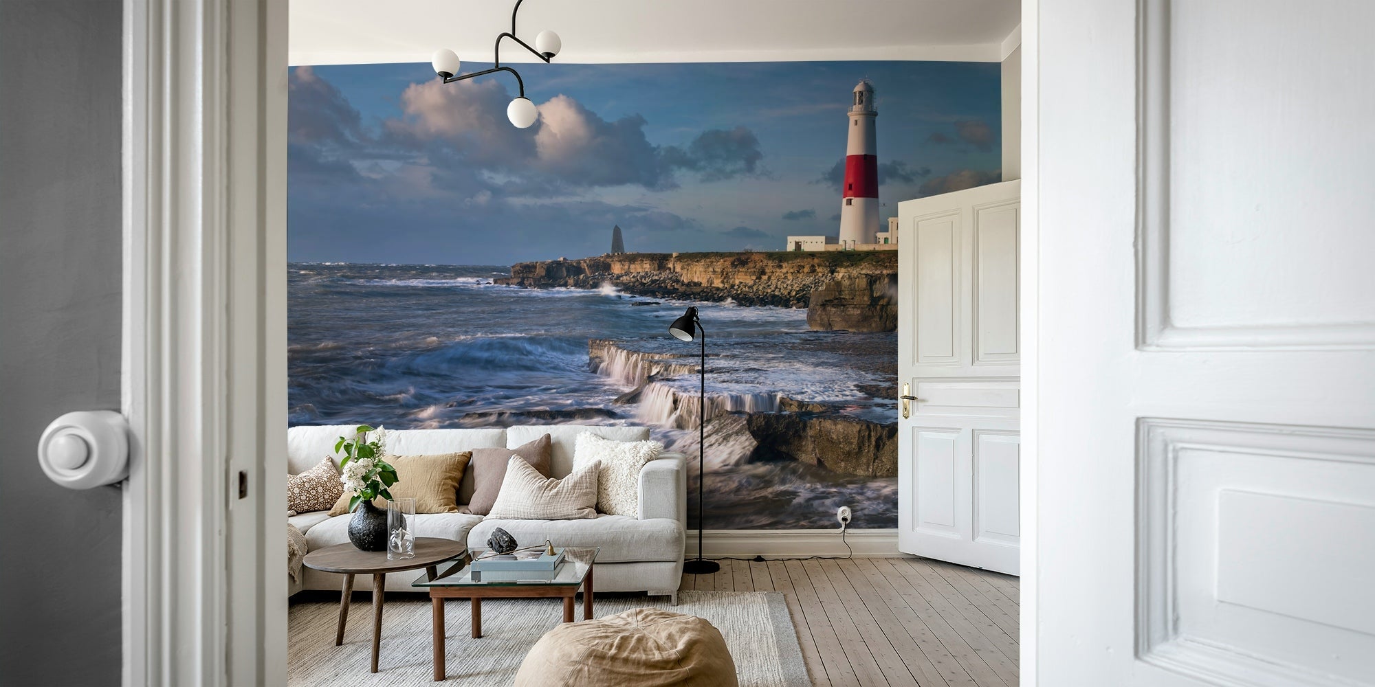 Portland Bill Lighthouse Wall Mural on a coastal wall., GD1839