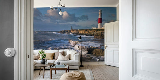 Portland Bill Lighthouse Wall Mural on a coastal wall.

