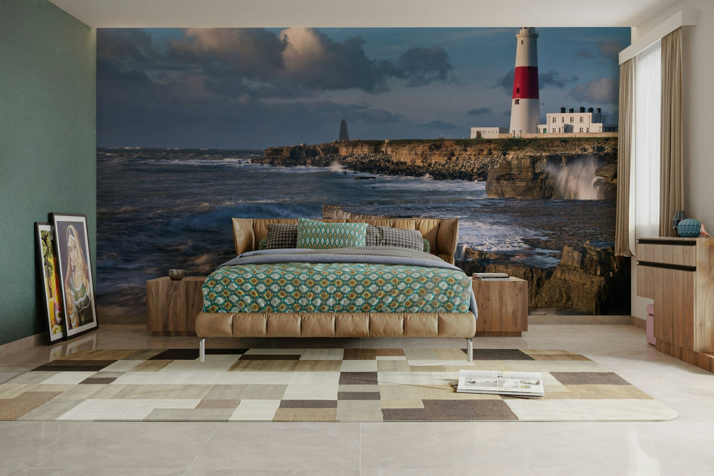 Scenic Portland Bill Lighthouse mural with a tranquil sea., GD1839