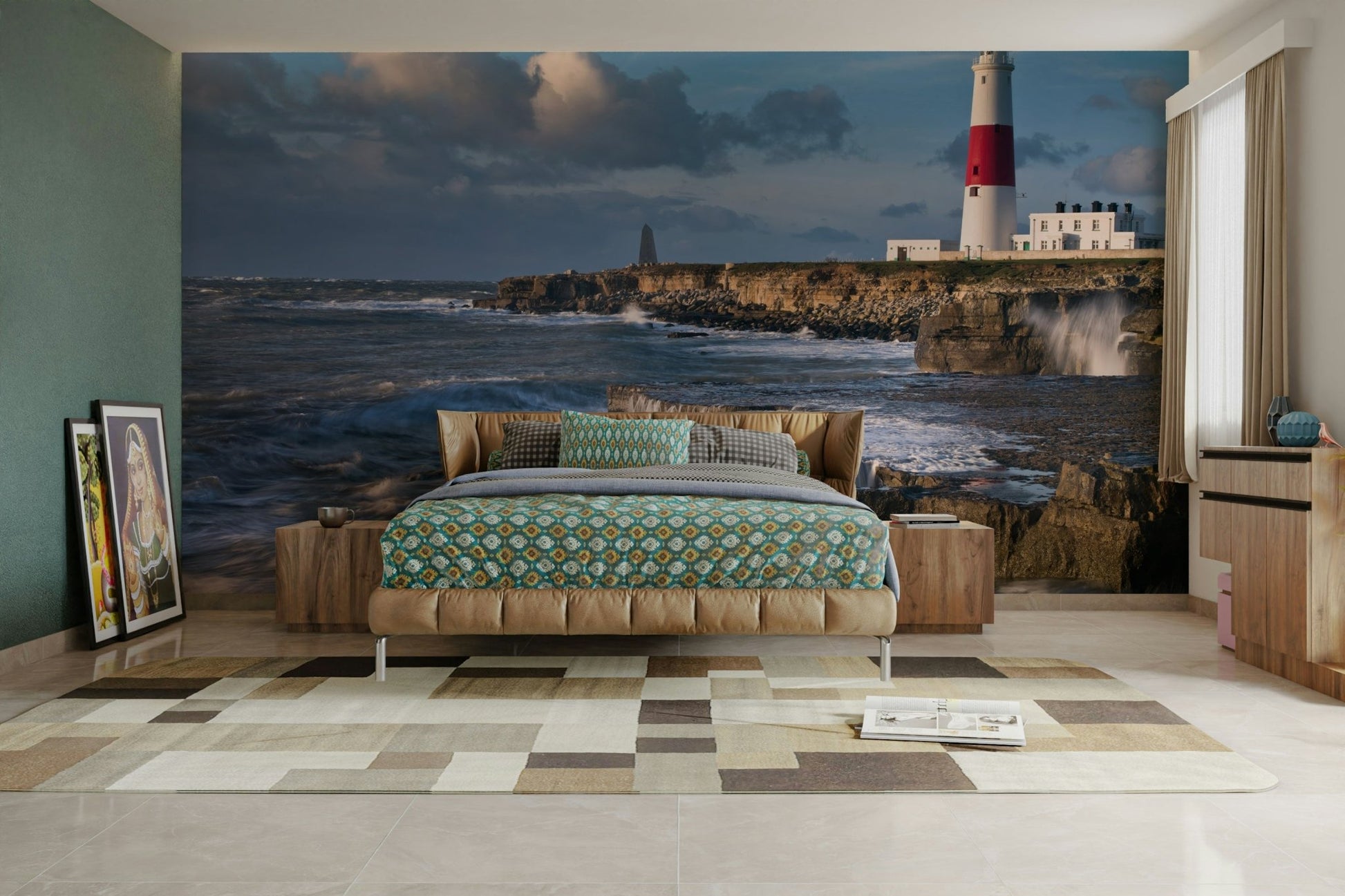 Scenic Portland Bill Lighthouse mural with a tranquil sea., GD1839