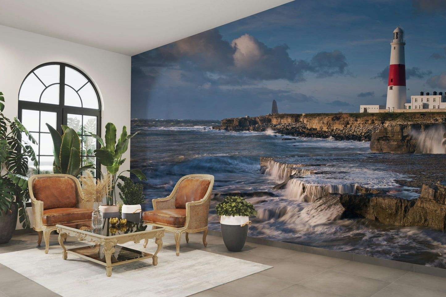 Bright lighthouse wall mural of Portland Bill by the sea., GD1839