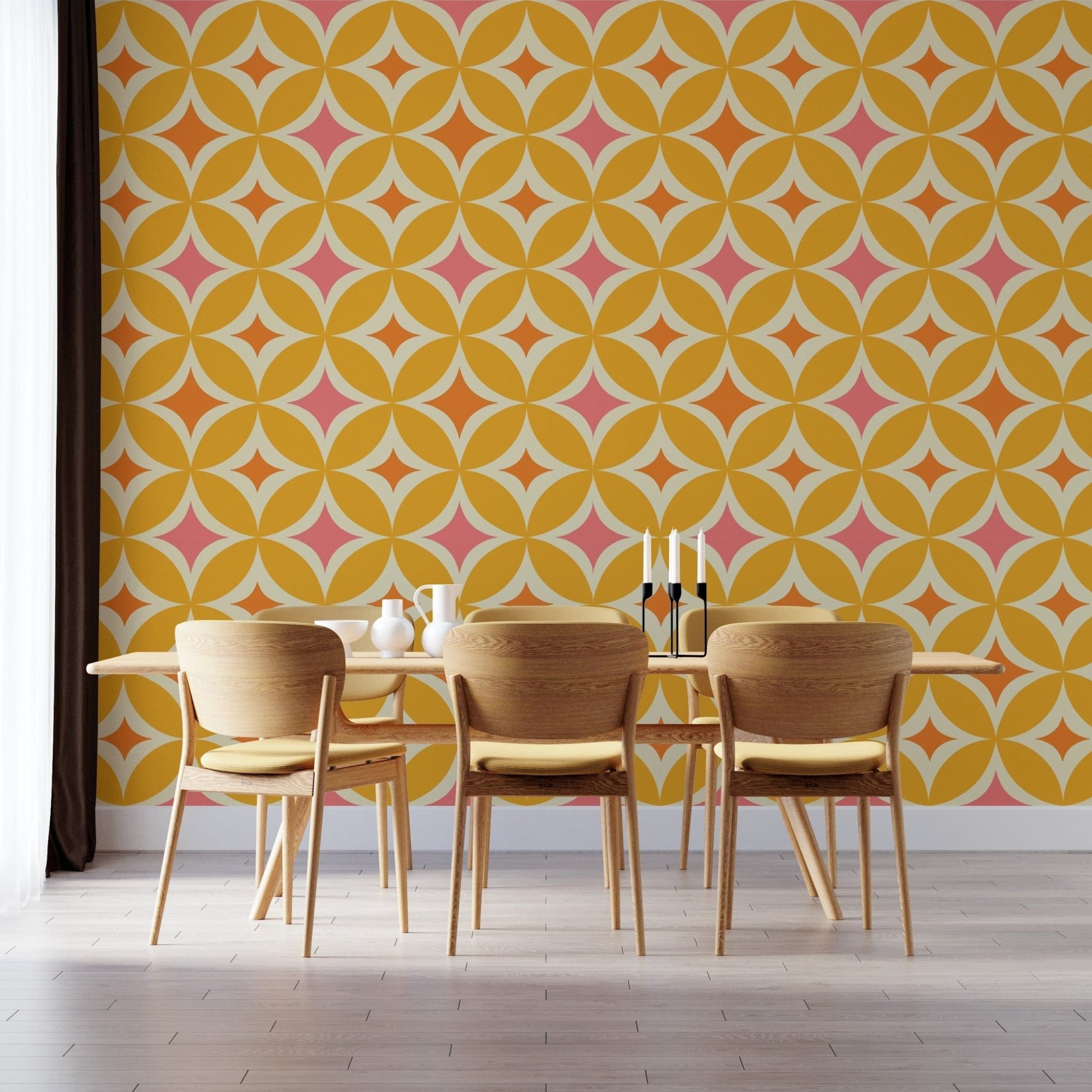 Elegant Portuguese Yellow Tiles Azulejos Design Wallpaper mural, SUSCT20