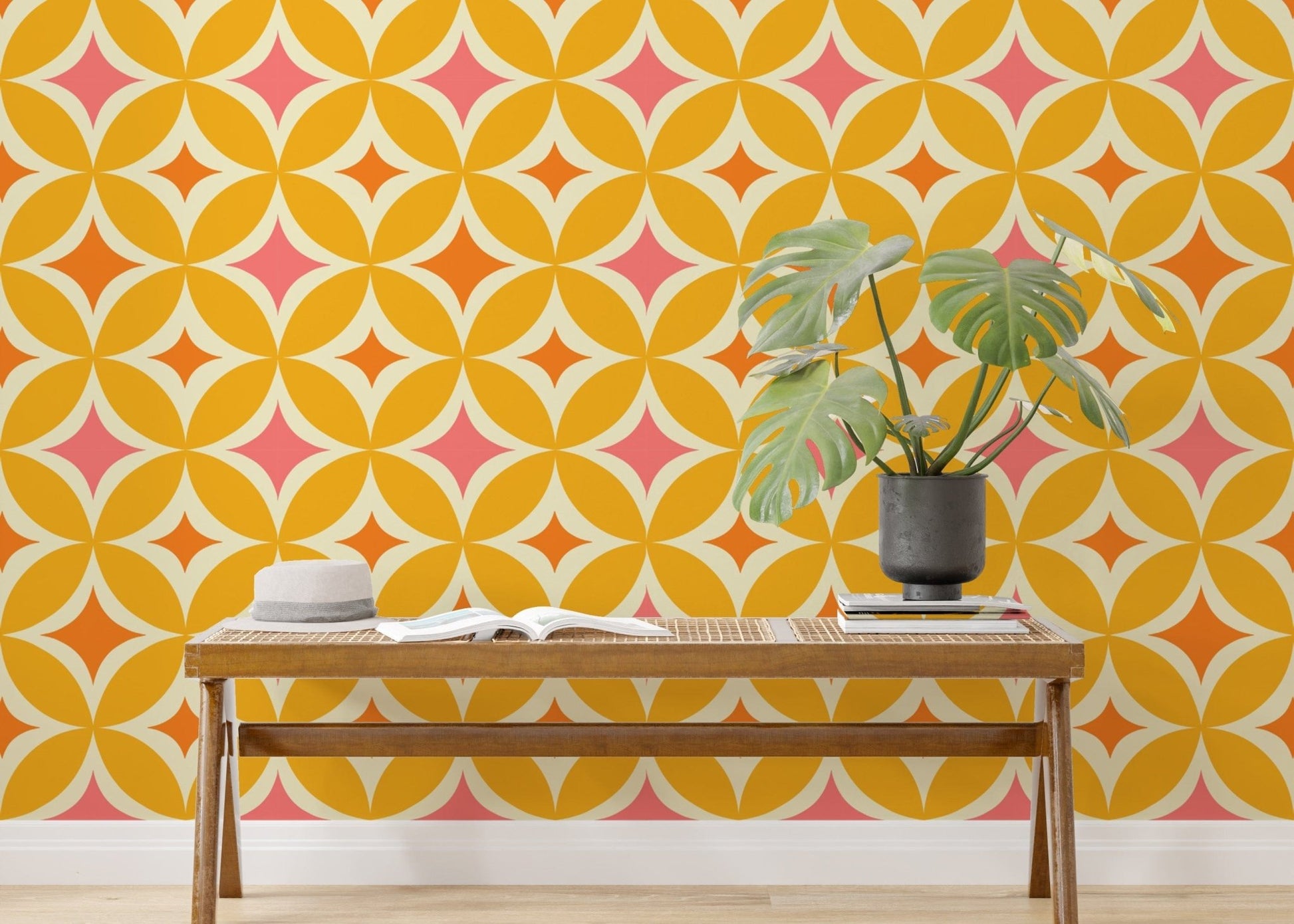 Beautiful patterns in Portuguese Yellow Tiles Azulejos Design Wallpaper, SUSCT20