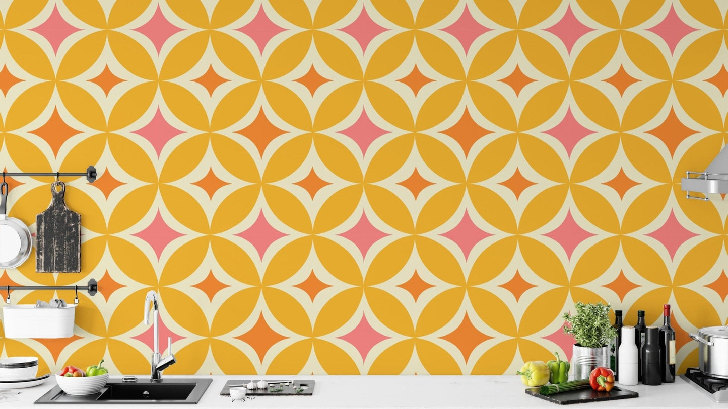 Sophisticated Portuguese Yellow Tiles Azulejos Design Wallpaper, SUSCT20