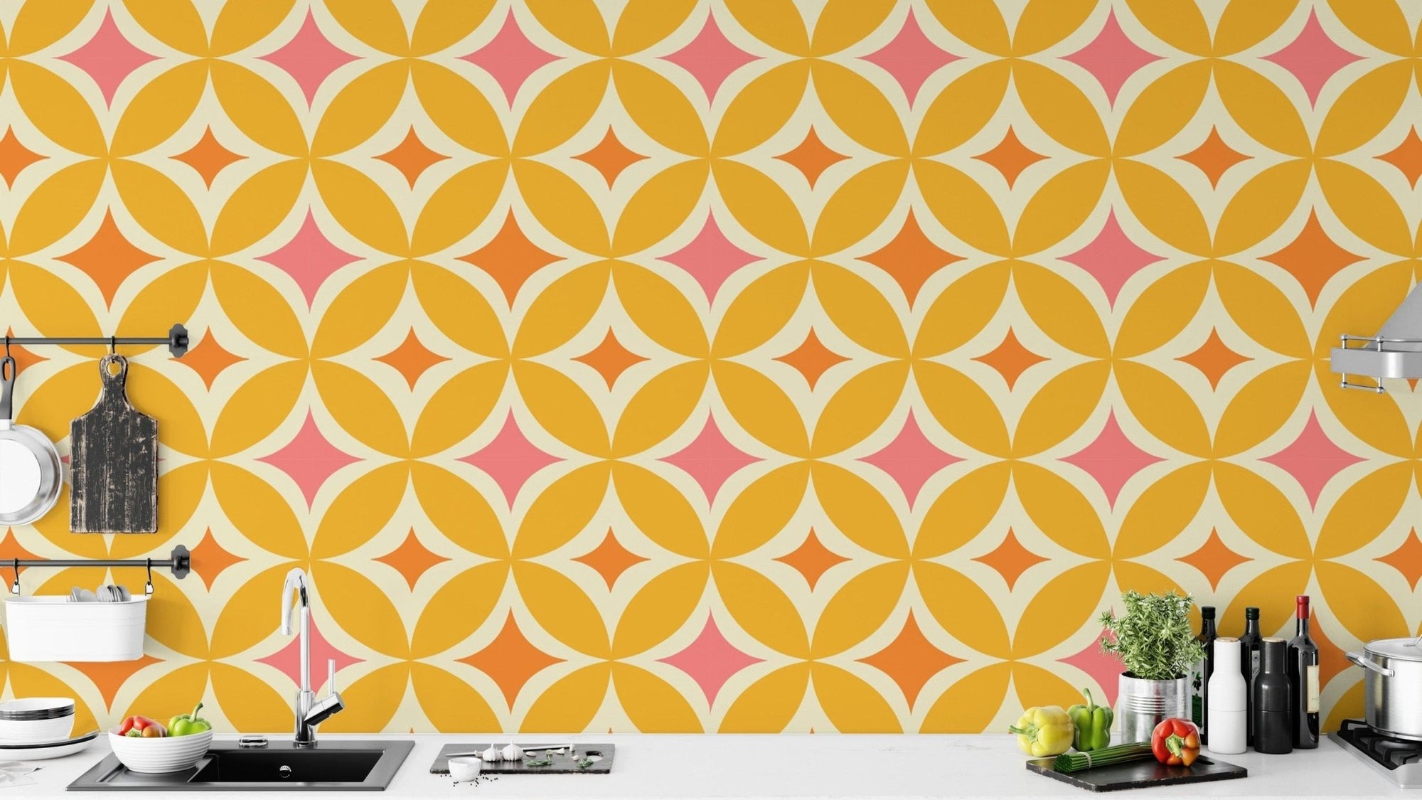 Sophisticated Portuguese Yellow Tiles Azulejos Design Wallpaper, SUSCT20
