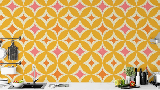 Sophisticated Portuguese Yellow Tiles Azulejos Design Wallpaper, SUSCT20