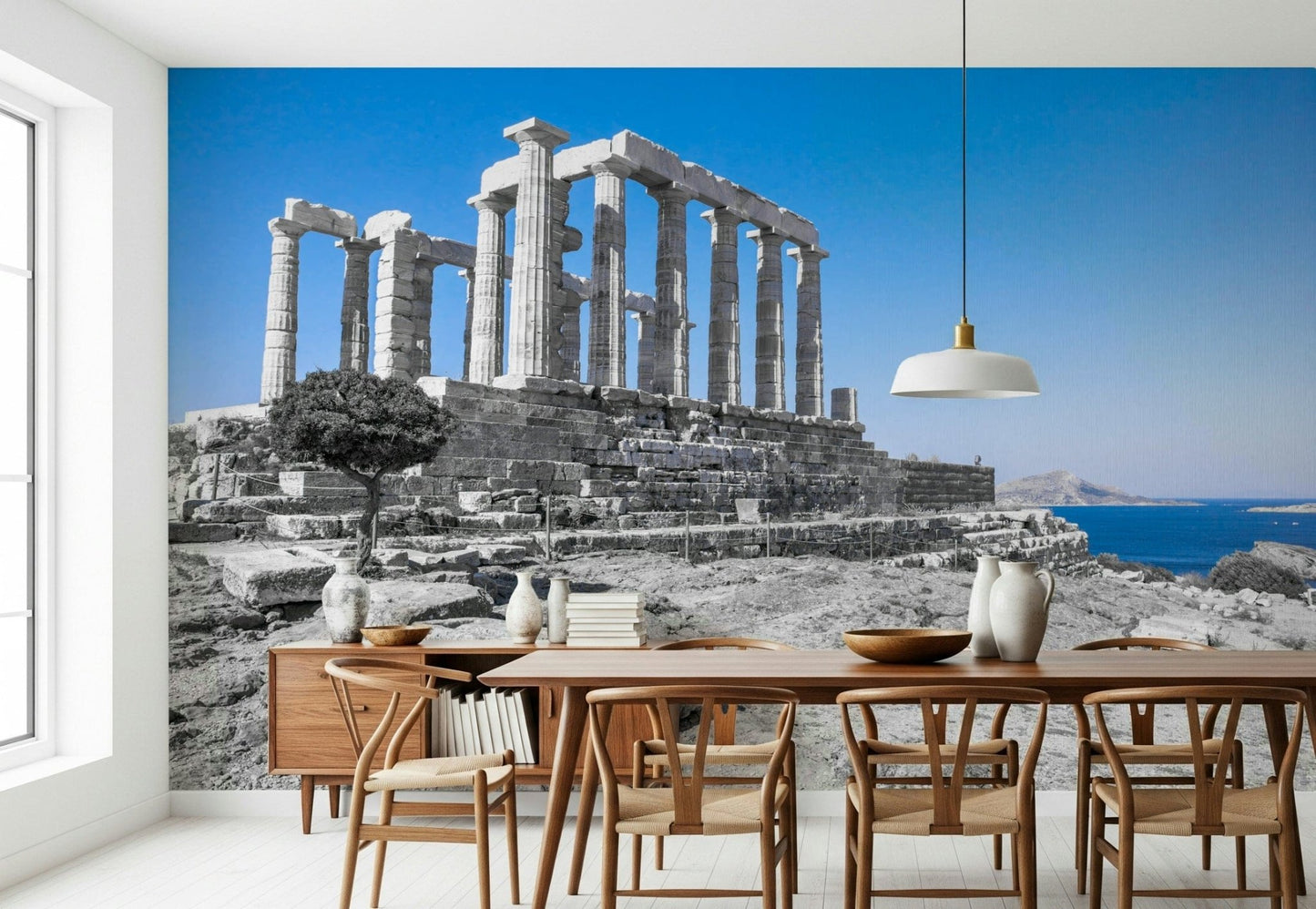 Historical Poseidon Temple ruins and ocean scenery wall décor.
