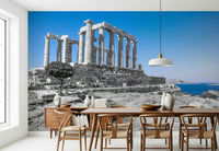 Historical Poseidon Temple ruins and ocean scenery wall décor.