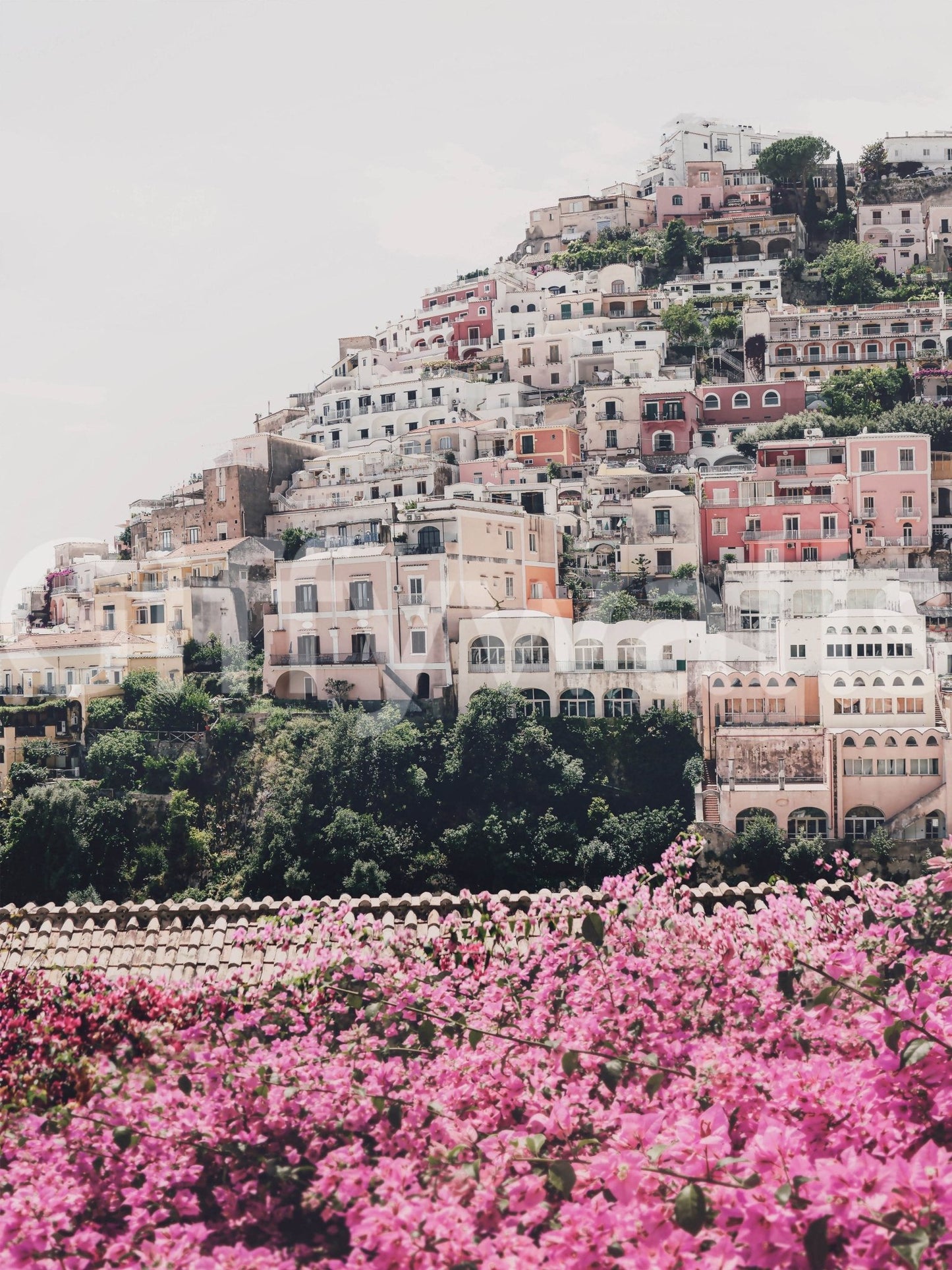 Positano hill of pastel buildings

