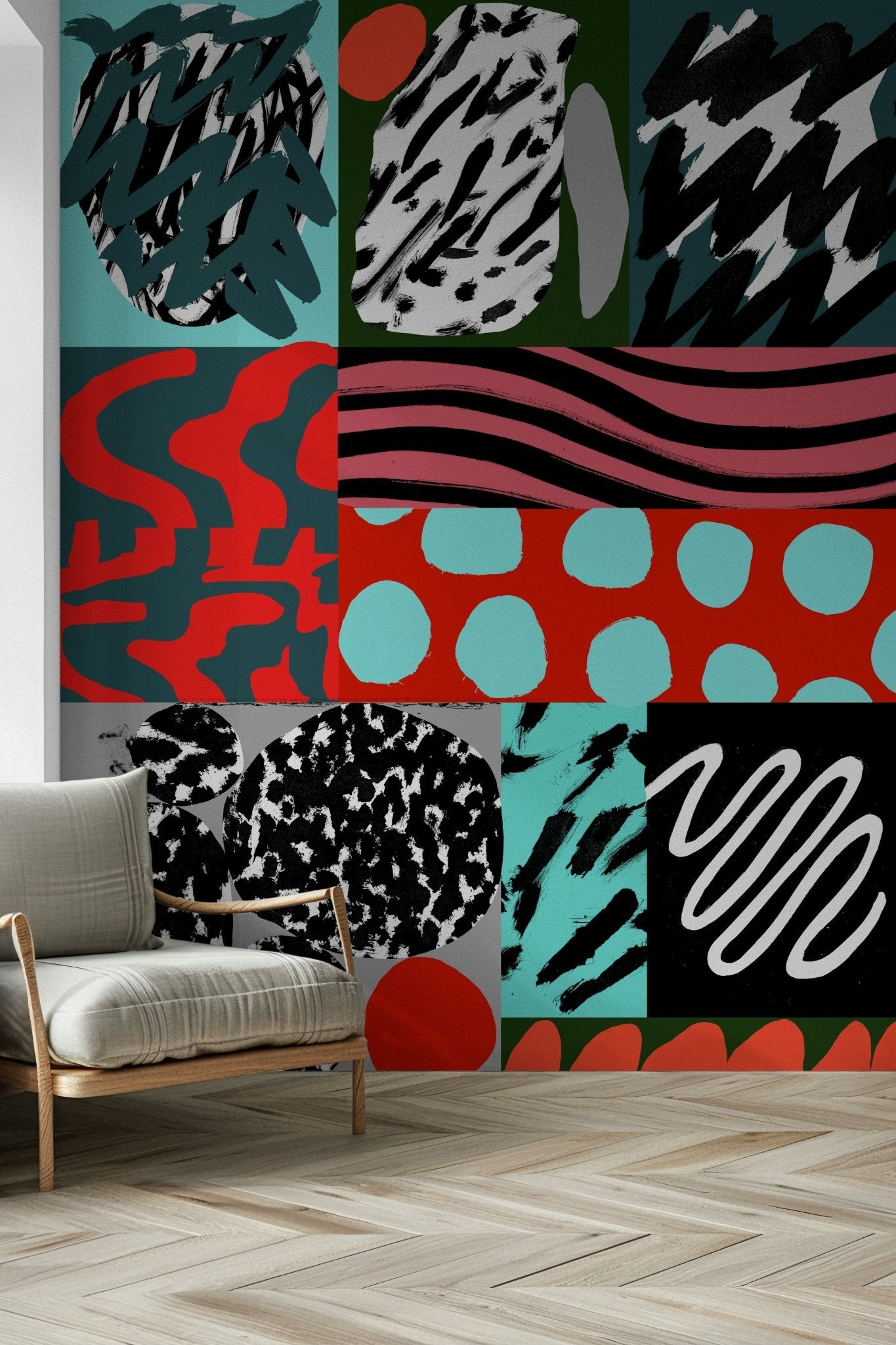 A beautiful modern art wall mural of delicate lines.