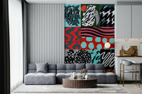 A peaceful modern abstract mural on decorative wallpaper.