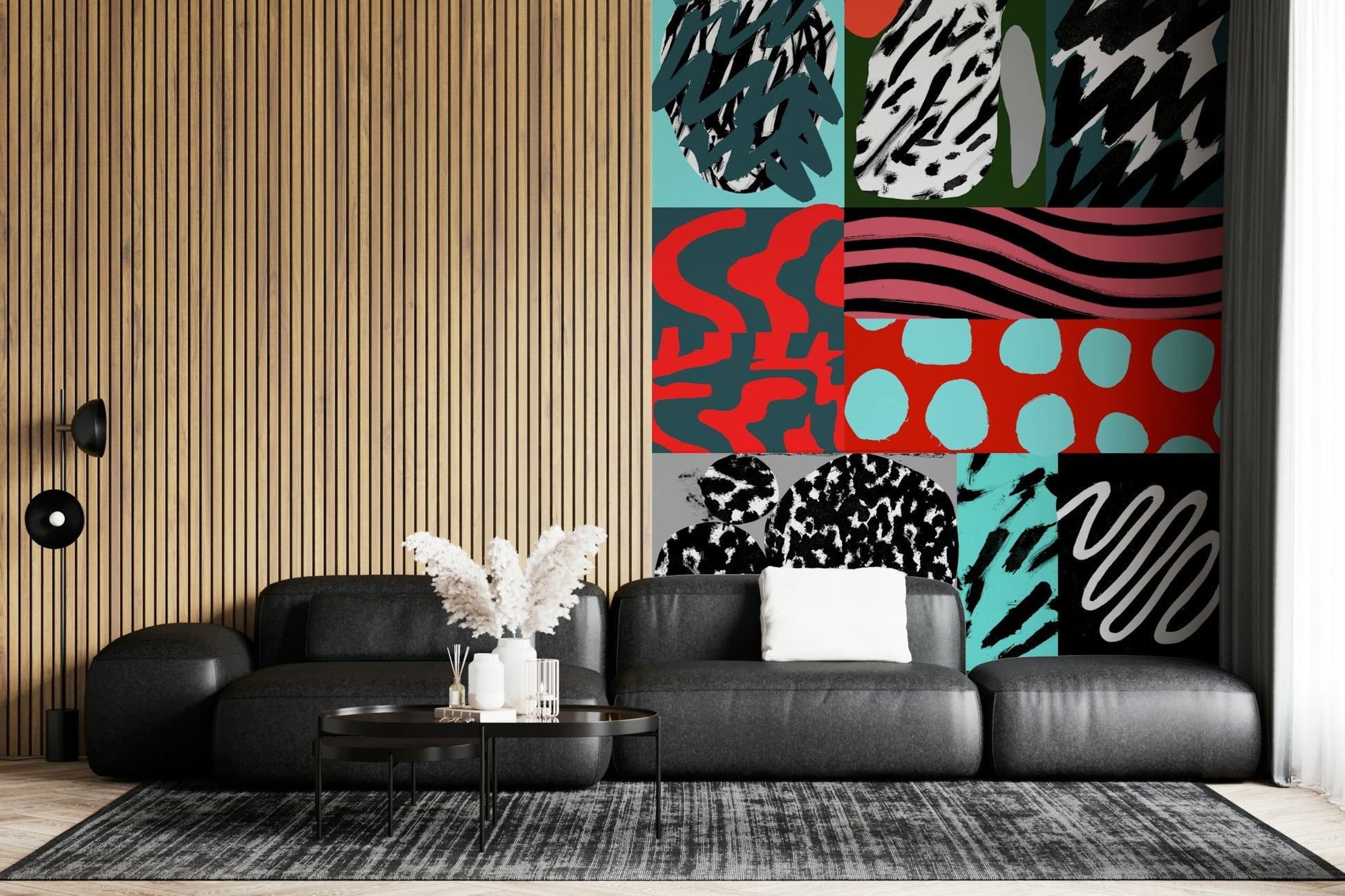 An artistic soft focus mural on minimalist wallpaper.