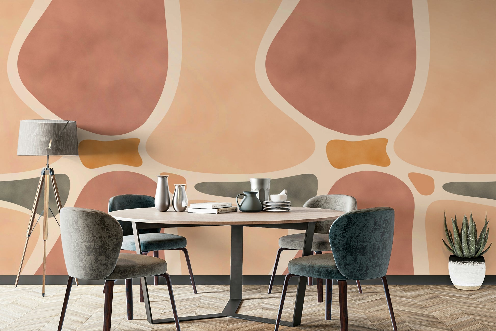 Full view of Pottery Shapes mural wallpaper


