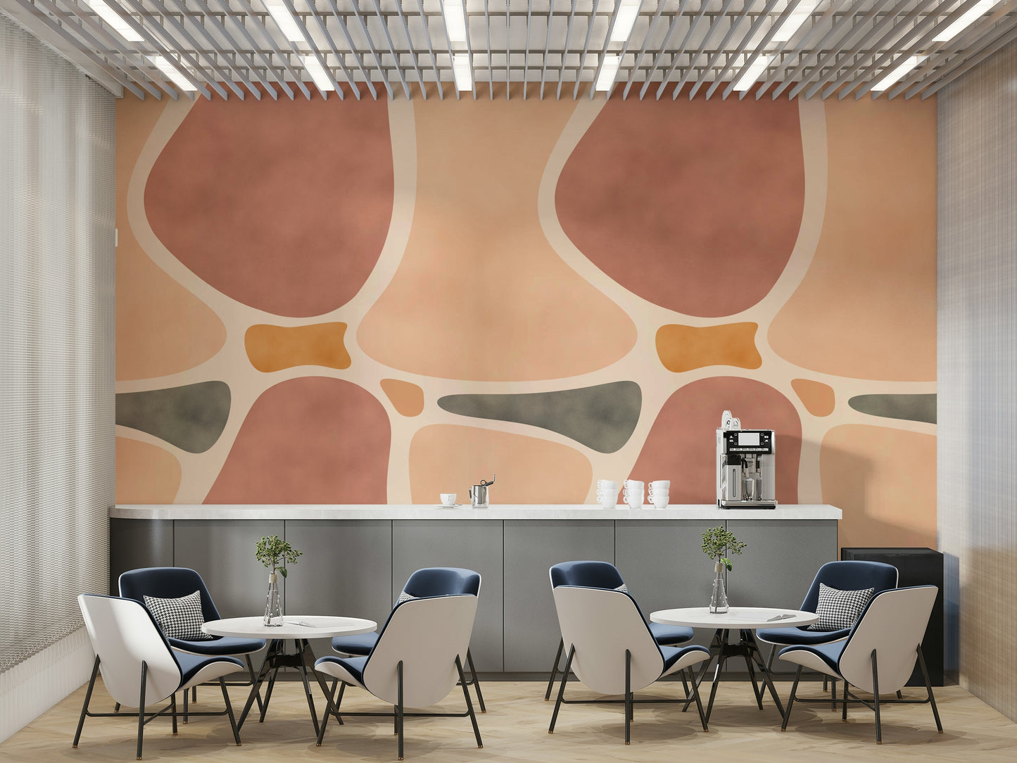 Minimalist mural with vase and vessel shapes

