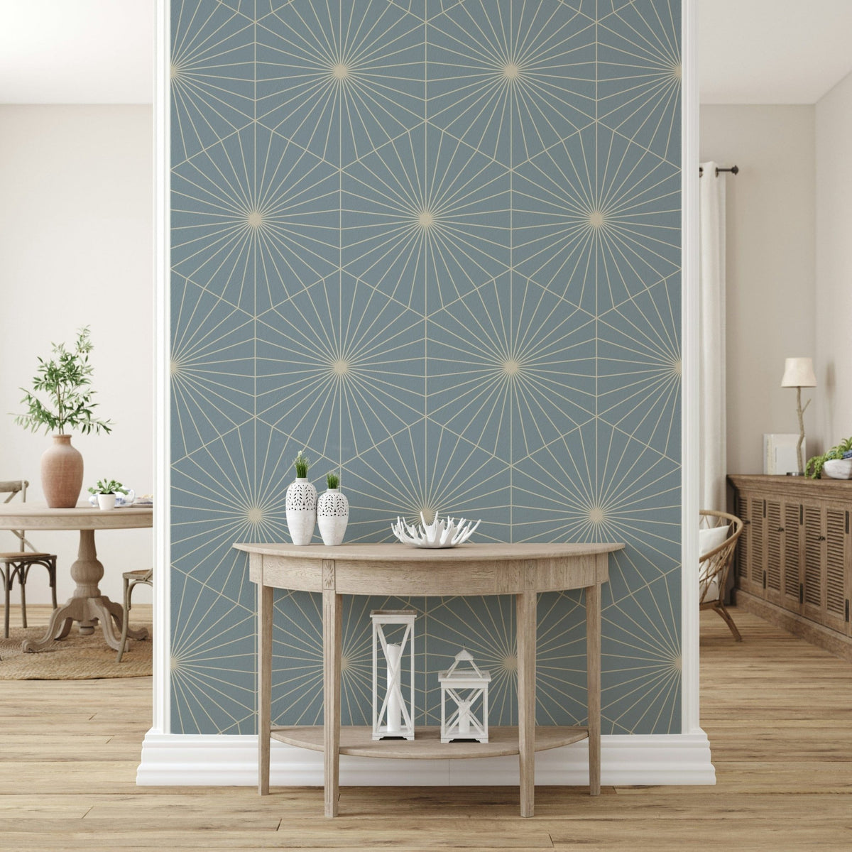 Powder Blue Radiance wallpaper fan design subtle home decor., GD6794