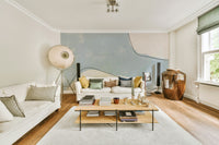 An artistic minimalist form mural for home decor.

