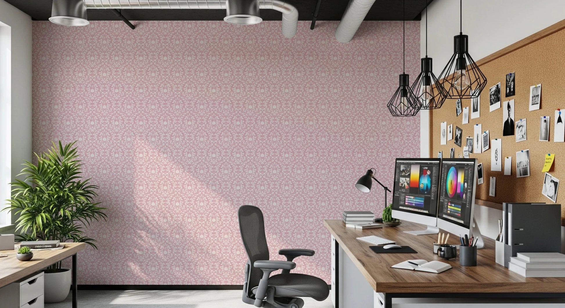 Ornate powder pink wall mural for an elegant guest room feature wall, GD8362