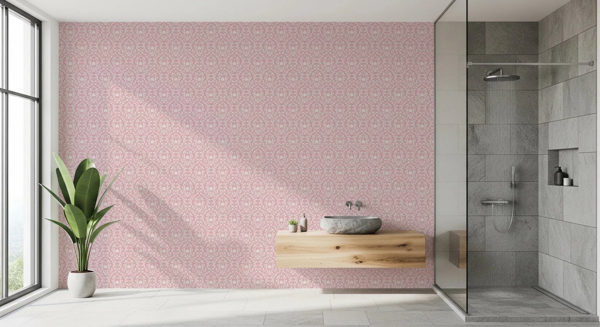 Delicate floral wall mural with a soft powder pink background design, GD8362