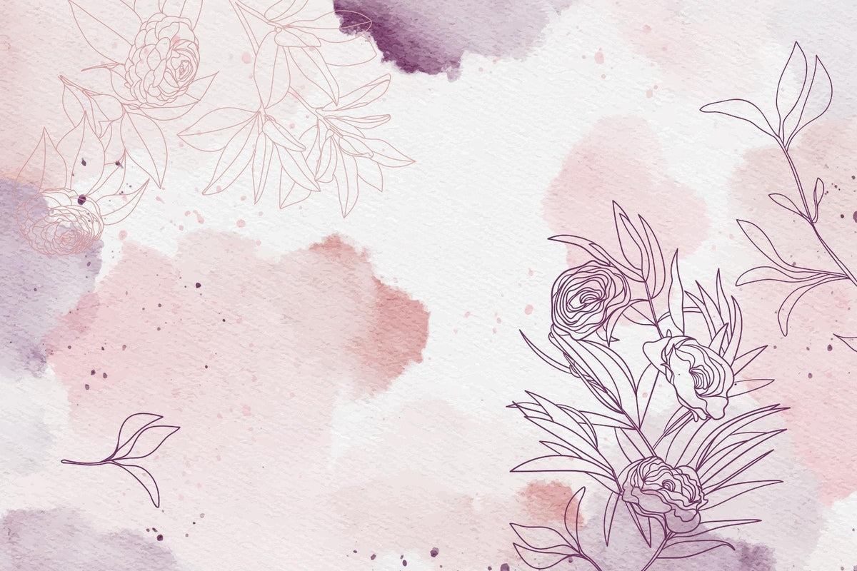 Pastel Pink Purple Watercolor Floral Wallpaper in your room — zoomed