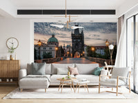 Prague's Charm Wall Mural brings historic skyline depth into this open living room, GD7961