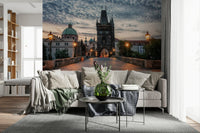 This living space feels richer with Prague's Charm Wall Mural and lantern-lit architecture, GD7961