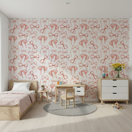 Beautiful ribbon illustration pink wall covering product., GD7213