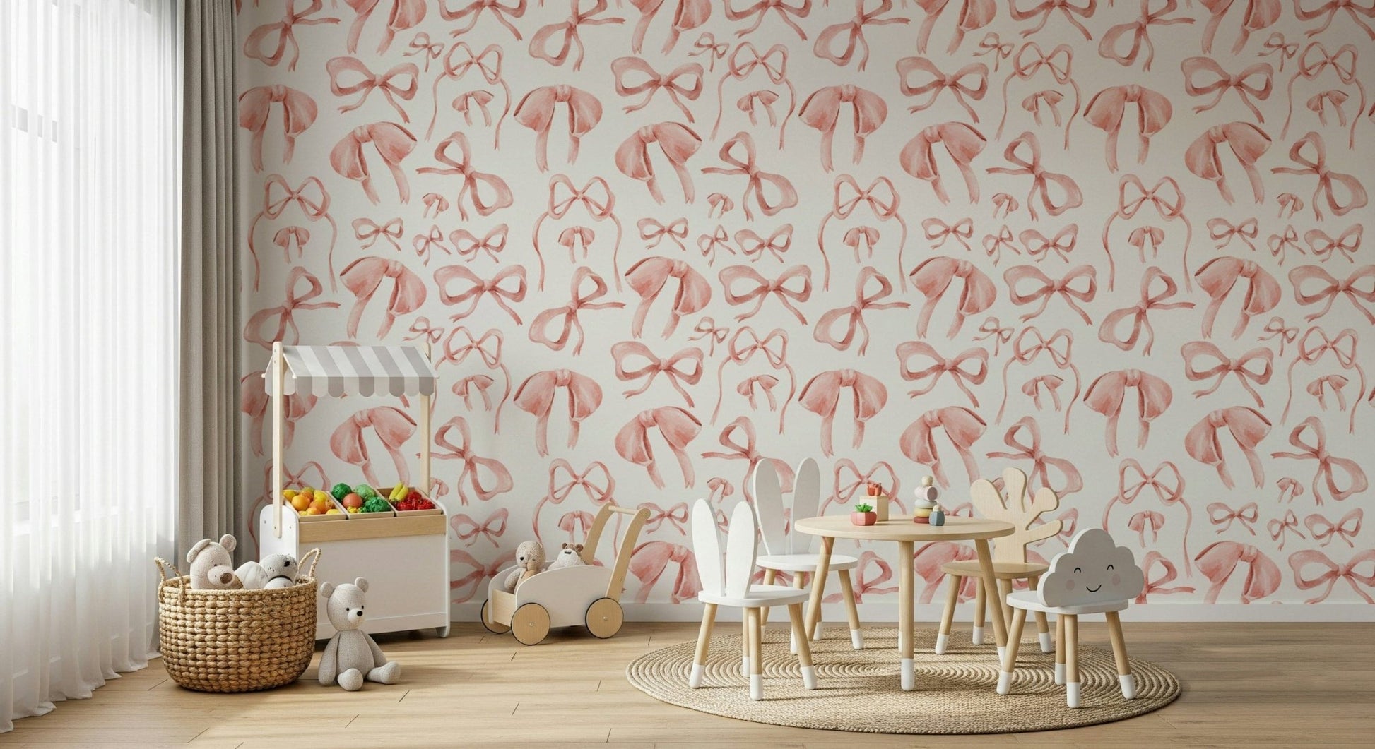 Unique Preppy Pink Bows pattern stick-on wall covering.