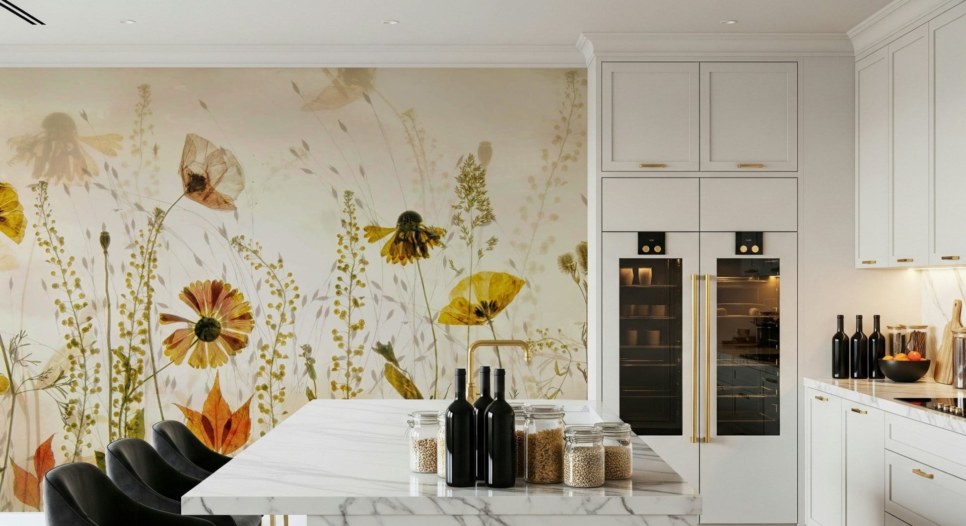 A beautiful modern art wall mural of delicate flowers.