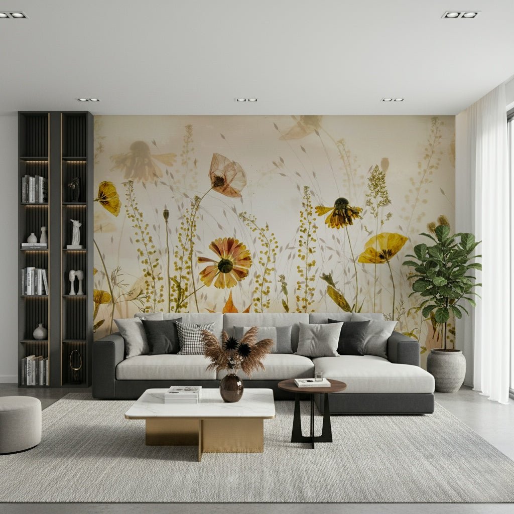 A calming floral design wallpaper mural that defines a space.