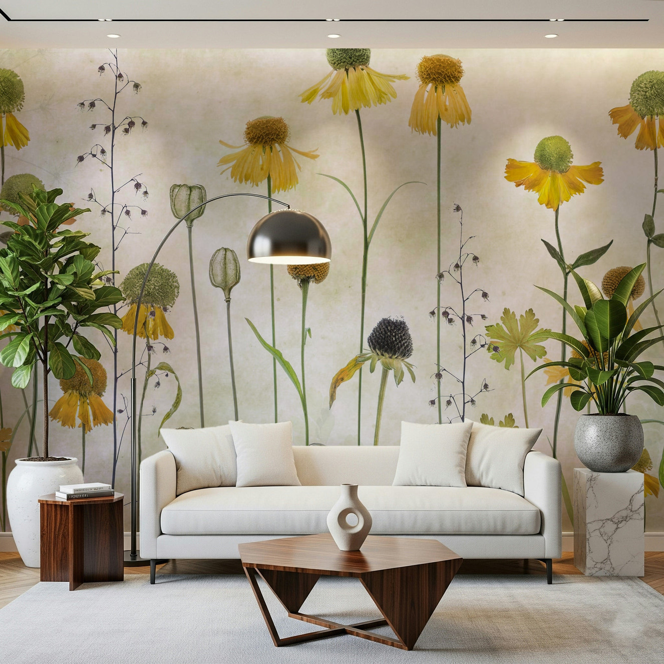 A beautiful pressed wildflower wallpaper mural for a modern home.