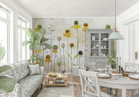 A graceful subtle flower wall mural in soft, elegant tones.