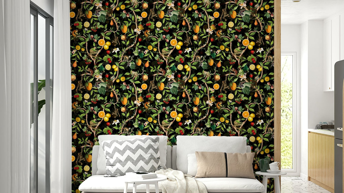 Exotic primates and tropical flora wall mural design

