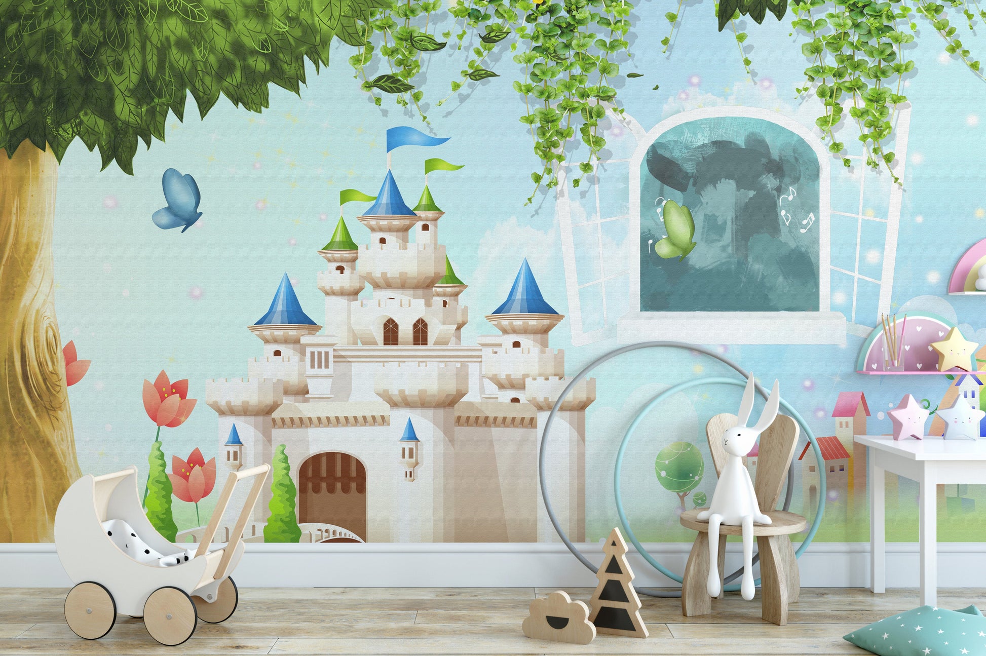 Elegant princess castle mural for walls
