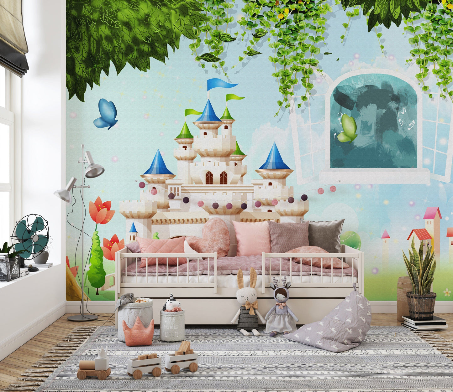 Magical castle wallpaper for princess decor
