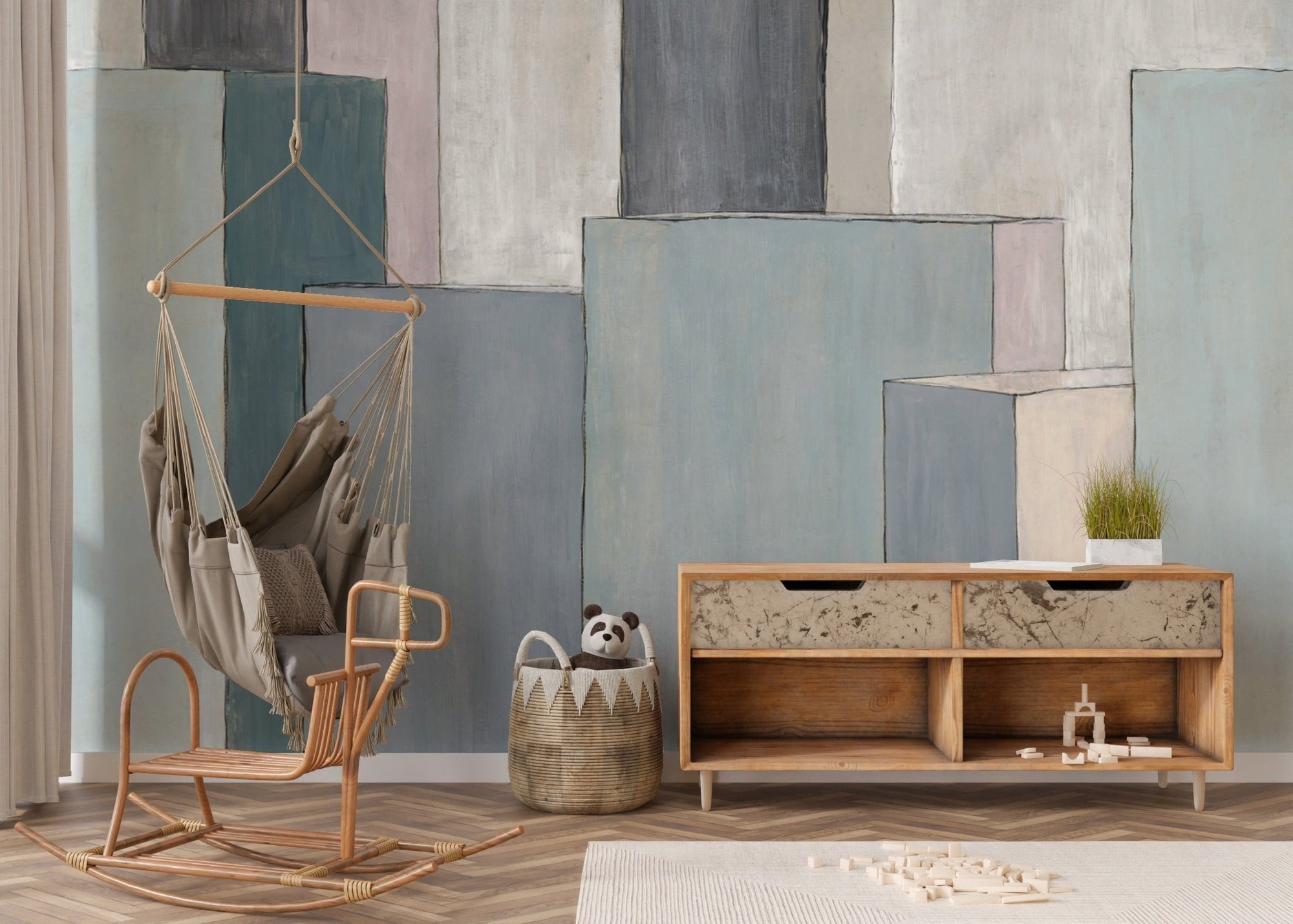 Stunning Prisma Green Gouache mural with artistic textures. B669
