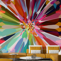 Multicolor geometric mural design for bold wall style

