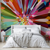 Bold abstract color mural with prismatic shapes

