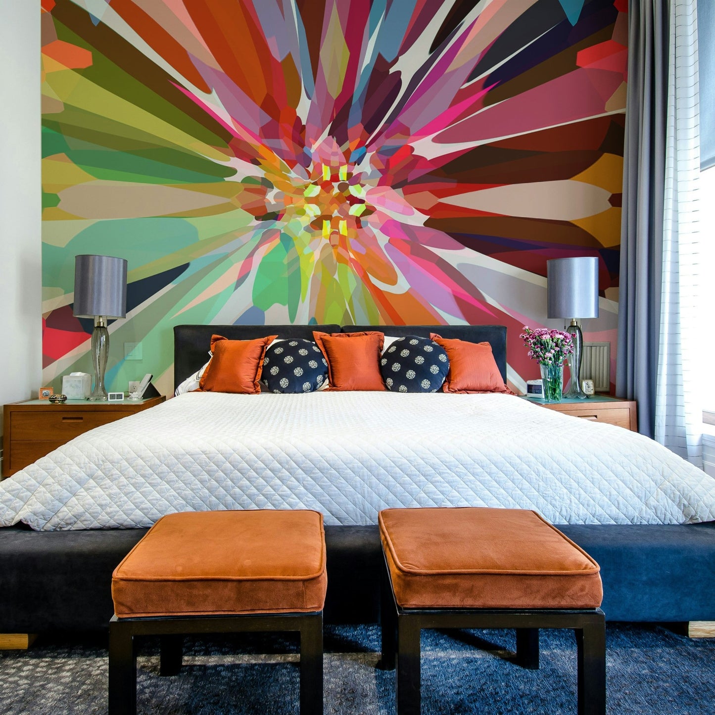 Colorful and playful Prismatic Burst mural for bedrooms

