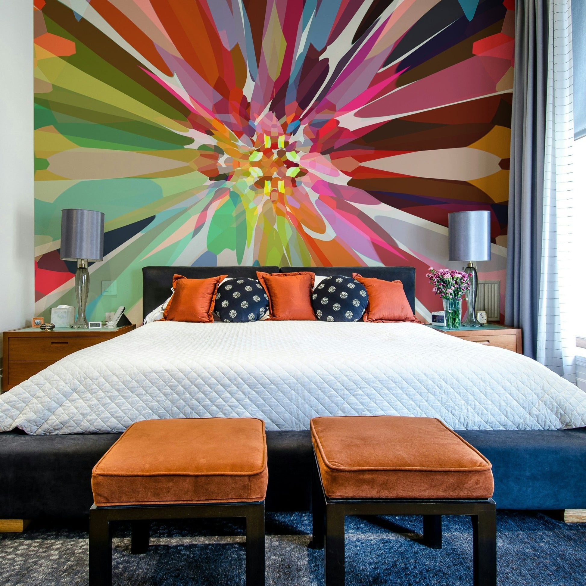 Colorful and playful Prismatic Burst mural for bedrooms

