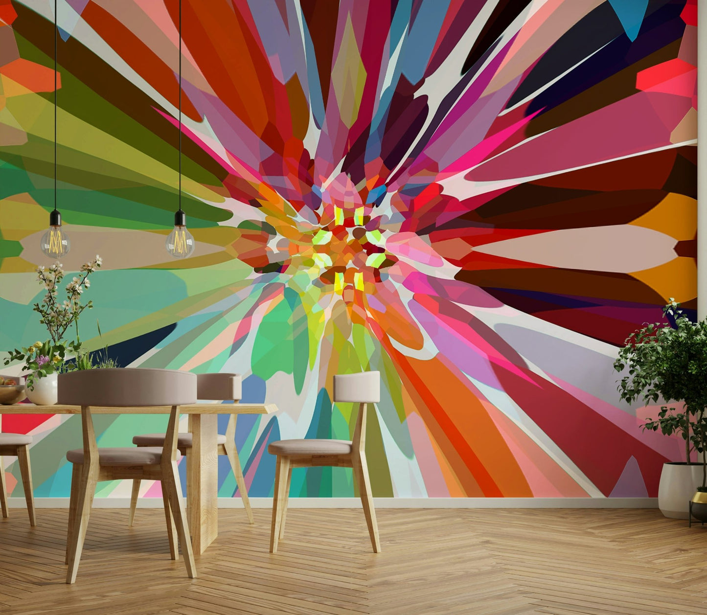 Peel-and-stick Prismatic Burst mural for easy decor

