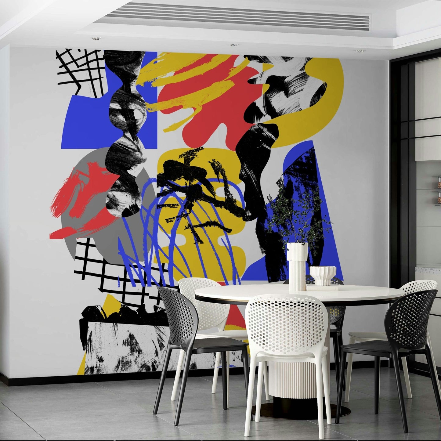 Modern interior with prismatic wall design

