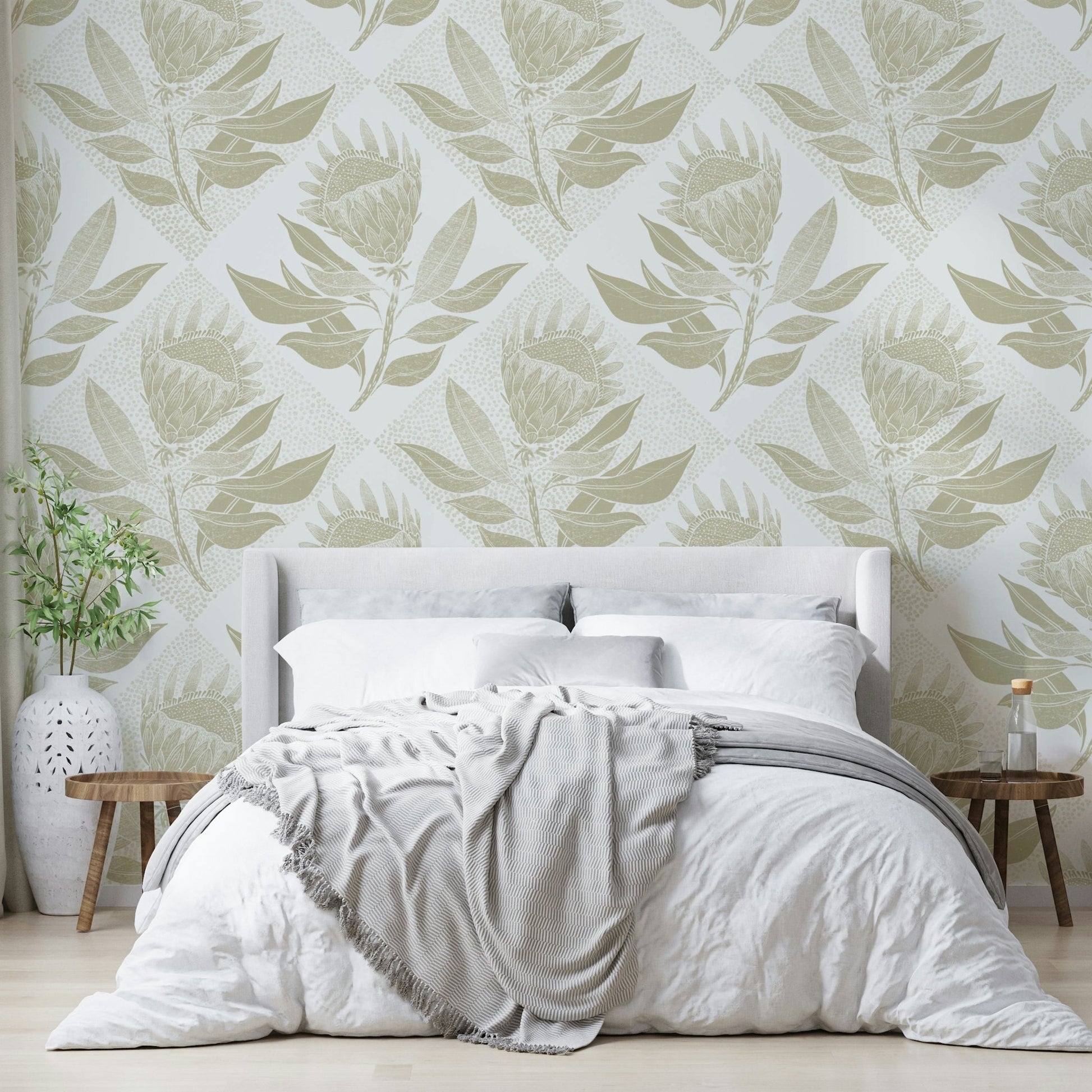Repeating protea motif mural
