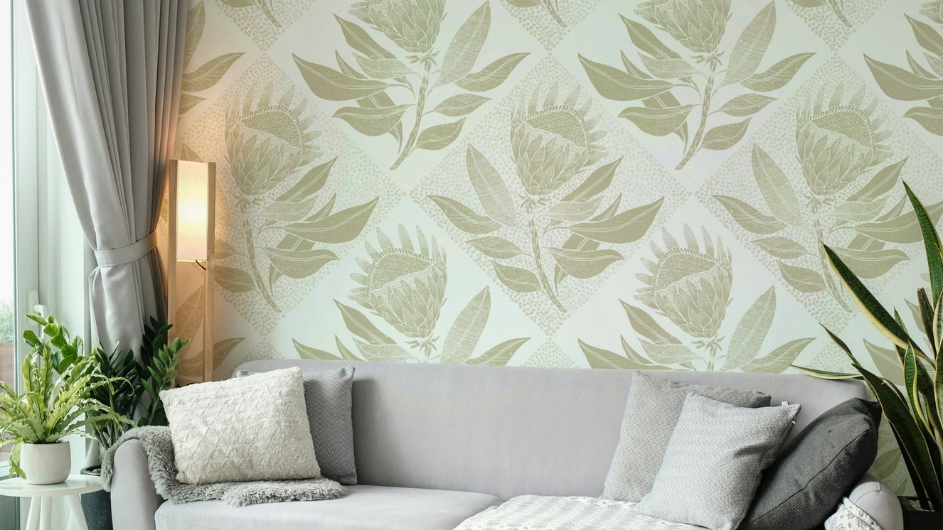 Calm sage green mural wallpaper
