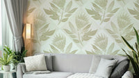 Calm sage green mural wallpaper
