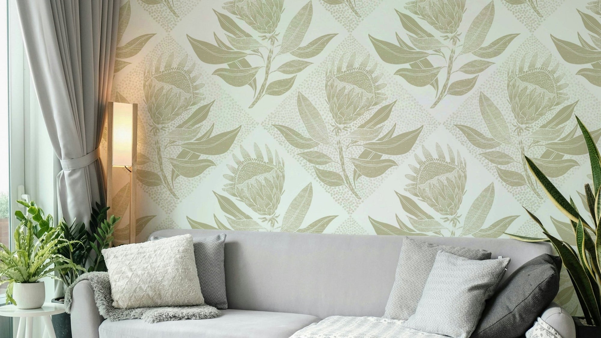 Calm sage green mural wallpaper, GD2513